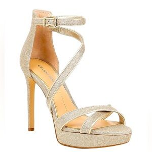 Gianni Bini Women’s Size 8 Corielle Gold Glitter Ankle Strap Platform Heels